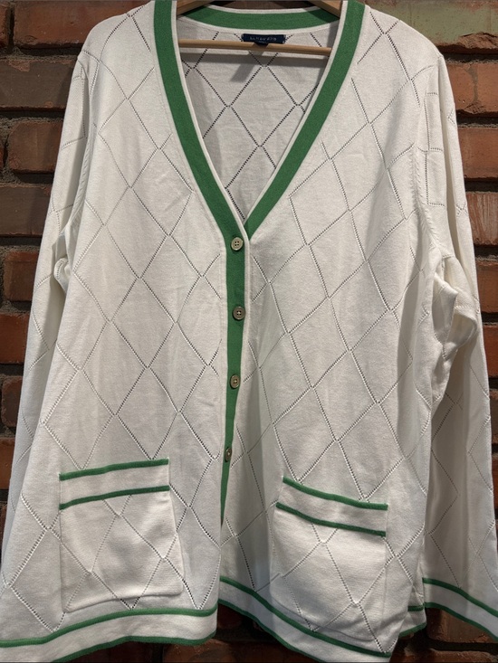 Lands' End Sweaters - Lands' End White Cardigan with Green Trim